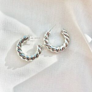 18K Gold Plated Croissant Hoops, Silver